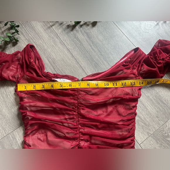 House of CB Fifi Wine Red Stretch Off the Shoulder Ruched Tulle Dress. Size XS - Picture 12 of 15